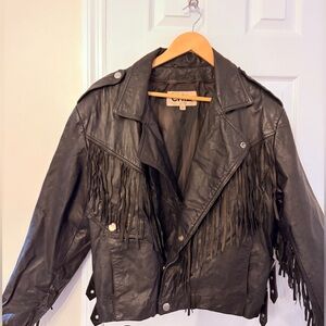 Vintage CHIA Women’s 100% Leather Fringe BikerJacket
